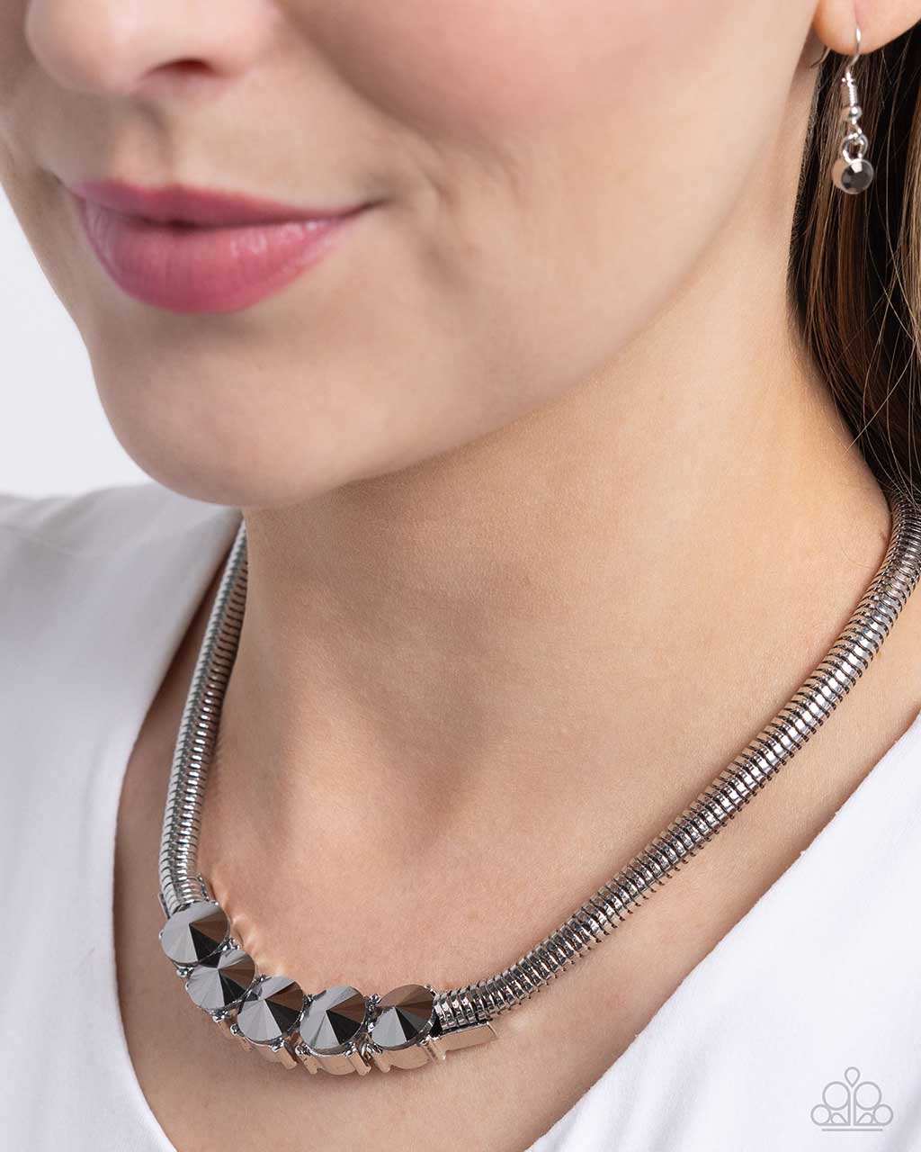 Musings Makeover - Silver Hematite Short Necklace - Paparazzi Accessories - from BBBling Boutique - Just $5! 